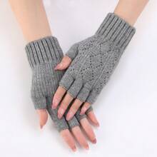 1 Pair Of Multi-Color Rhombus Hollow Split Finger Arm Sleeve Autumn And Winter Female Knitted Wool Warm Wrist Protection Fashion Finger Sleeve