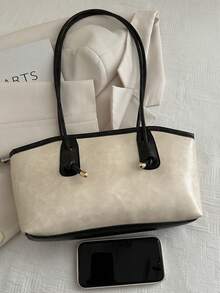 1 Túi đựng bowling bằng da PU trơn có khóa kéo chần bông, Túi tote dung tích lớn, Túi đeo vai phong cách cổ điển thời trang, Thích hợp cho phụ nữ sử dụng hàng ngày, Mùa thu/Đông - Màu be - Xem 8