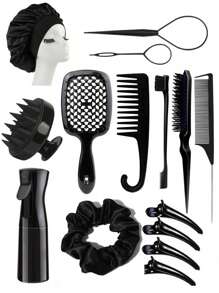 15 Piezas Juego de Cepillos y Peines para Peinado, 3/13 Piezas Peines, Peines de Púa, Peines de Cola de Rata, Cepillos de Bordes, Cepillos de Cabello, Rociador de Alta Presión, Horquillas, Anillos para el Cabello, Peines de Dientes Anchos, Gorros de Baño, Trenzadores de Cabello, Adecuado para Todo Tipo de Peinados, Vuelta al Colegio, Esenciales de Viaje y Vacaciones, Accesorios de Cabello para Mujeres