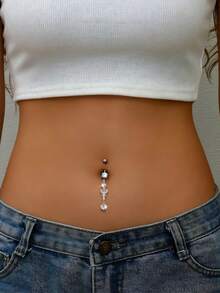 1 件时尚长款蝴蝶圆形合成锆石肚脐环，适合女士，身体穿孔派对饰品 - 蝴蝶 - 查看 2