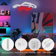 1 Stück LED Garagenschild, Neonlicht, per USB betrieben, wandmontierbar, mit Schalter, aus Kunststoff, Batterien nicht enthalten, geeignet für Garagendekoration, Autoliebhaber, Geschenk zum Vatertag