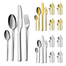 20 件不锈钢餐具套装 - 优雅的金色和银色餐具 - 适用于家庭、酒店、婚礼、洗碗机、圣诞节礼物套装、学校用品 - 彩色 - 查看 2