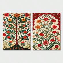 2幅花卉帆布墙画海报，花卉墙面艺术印刷品，民间复古风格墙面装饰画，适用于客厅卧室，无框