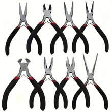 Set de 8 piezas de alicates multifuncionales, que incluyen alicates de aguja redonda, alicates de corte superior, alicates de alambre, herramientas de mantenimiento para interiores y exteriores, kit de herramientas DIY, kit de alicates para joyería para hacer y reparar joyas DIY