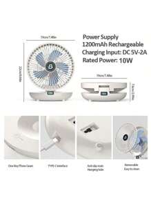 1PC Rechargeable 1200mAh Foldable Desktop Fan Wall Mountable Fan, Portable Air Conditioner, Folding Fan, Table Fan, Small Portable Fan Perfect For Office, Home, Kitchen, Outdoor, 90° Adjustable, Quiet Operation, With Trackless Hook, Three Gears Adjustment, Two Colors Available.