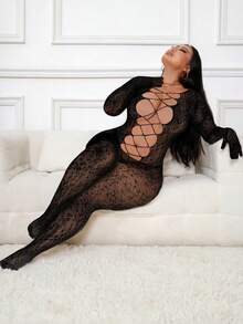 性感内衣，女士连体网眼内衣紧身衣网眼连体袜性感紧身衣内衣睡衣 - 黑色 - 查看 2