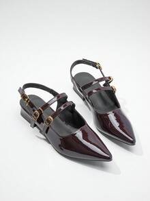 DareSee Women's Pointed Toe Low Heel Slingback Mules Backstrap Mary Jane Flats, Black MusicFest Y2KFest Back To School Autumn Winter Gifts - Mosaic Brown - View 8