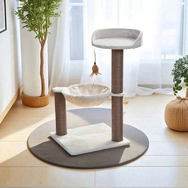 1 pieza Torre árbol para gatos de múltiples niveles que le proporciona un hábitat súper cómodo para elegir, con una zona de descanso cómoda, un rascador de gato interior, opciones de autodecoracion, un marco de escalada interactivo con bola colgante, una sala multiusos para gatos y un nido de gato, perfecto para accesorios de mascotas gatos