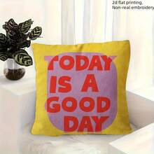 1 pieza Funda de cojín con cita motivacional minimalista moderna, "Hoy es un día hermoso" impresión de letras, 18"X18" (45.72x45.72cm), amarillo brillante con acentos rojos y rosas, adecuado para decoración de sofá y sala de estar, funda sin relleno. - Multicolor - Ver 3