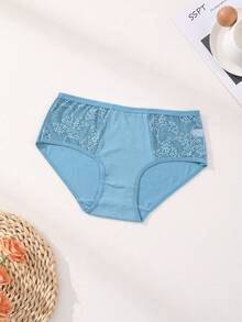 4 pièces/Paquet Culottes bikini sans couture à taille basse avec patchwork en dentelle pour femmes, sous-vêtements de sport confortables avec contrôle du ventre et rehaussement des fesses - Multicolore - Voir 5