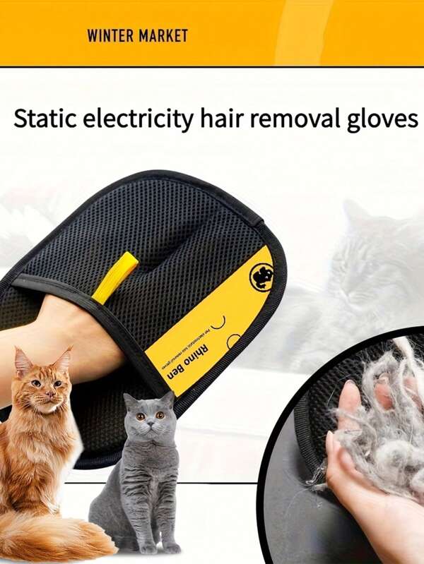Upgrade Edition Large Pet Static Hair Removal Gloves - Black Polypropylene Cat Grooming Gloves With Yellow Accents, 24.99cm X 17.98cm, Efficient Pet Hair & Dander Removal For Cats & Dogs, Essential Pet Grooming Tool | Stylish Pet Accessory | Durable Care Gloves, Pet Grooming Gloves