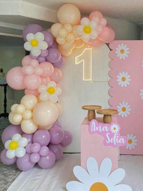 105 pezzi Set kit per arco di ghirlanda di palloncini rosa, viola e crema a tema margherita per decorazioni di battesimo, comunione, eventi per 1° compleanno