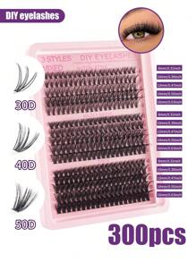 300pcs/DIY Mink Eyelash Extensions, 30D/40D/50D/60D/80D/100D Fluffy Individual Lash Extensions For Volume, 5D Effect 0.07mm Curly Dramatic Eyelash Extensions 8-16mm Mixed Tray, Makeup Tools, Bulk Personal Lash Extensions Suitable For Daily Makeup And Role Play, Reusable