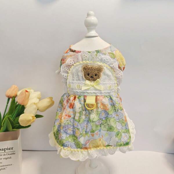 Floral Print Patchwork Teddy Bear Cute Pet Dress