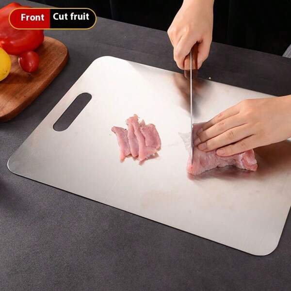 1pc Anti-Bacterial Anti-Mildew Cutting Board, Double Sided Thickened Chopping Board, No Odor, For Meat, Vegetable, Dough, Essential Healthy Kitchen Tool, Stainless Steel