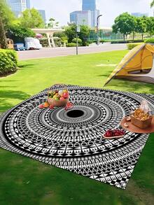 1 件新款户外防水防沙数码印花野餐垫/沙滩巾，时尚清新图案，适合露营和野餐