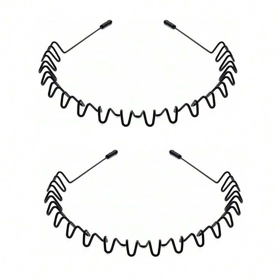 2 piezas Diademas de metal, Diadema negra unisex, Accesorios para el cabello deportivos antideslizantes con ondas rizadas, Lazos para el cabello, Otoño, Festival, Fiesta - 2 piezas - Ver 1