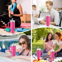 1pc Customized Water Bottle With Personal /Car Image, 40OZ Handle Insulated Tumbler, Stainless Steel Large Capacity Cooling Straw Vacuum Cup For Juice, Coffee, Multipurpose Use, Women, Graduation Gift, Birthday, Festival Personalized Gift