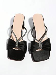2025 New Rhinestone Strap Open Toe Satin Slippers, Sexy Stiletto High Heel Elegant Sandals For Women