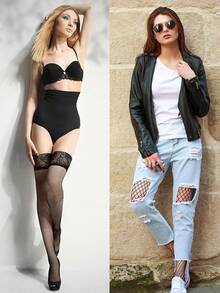 Bencailor 4 Pairs Fishnet Thigh High Stocking For Women Silicone Lace Top Sheer Over Knee Silky Stockings - 黑色 - 查看 4