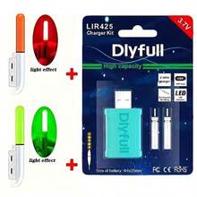 2个浮动双孔充电器和2个可充电电池组钓鱼电子鱼竿USB充电器带照明浮灯可充电CR425 LIR425 3.6V锂电池夜钓装备 - 彩色 - 查看 3