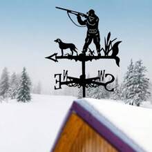 1 Stück rostfreie Metalldekoration mit Jäger und Hund als Windfahne - perfekt für Bauernhaus-Dekoration, Dächer, Pavillons, Wohnhäuser, Zäune, Gewächshäuser, Scheunen, Gärten | Ideales Geschenk zu Feiertagen oder Geburtstagen