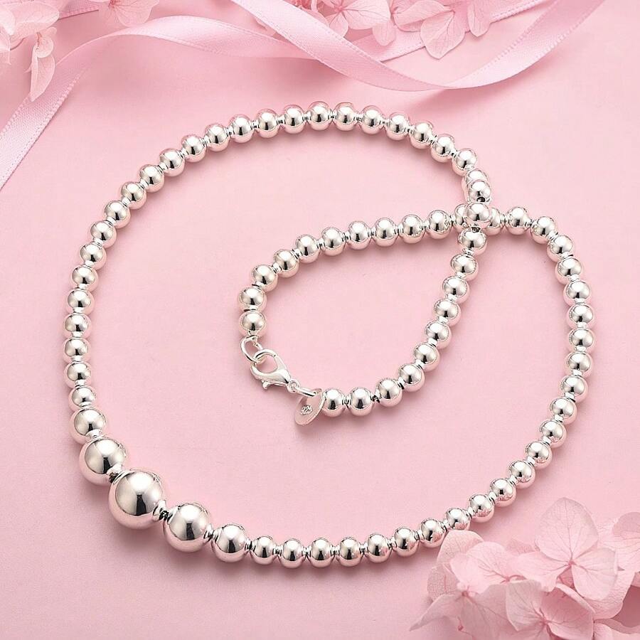 Charm 1pc 925 Sterling Silver Plated 18 Inches Exquisite Polished Size Bead Chain Necklace Women Fashion Wedding Gift Jewelry Party