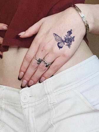 1 件蝴蝶组合图案临时纹身，花卉和蝴蝶设计，防水且易于使用，适用于女性胸部、腰部、腿部和其他部位，持续 7-15 天，派对、礼物、旅行、音乐节必备