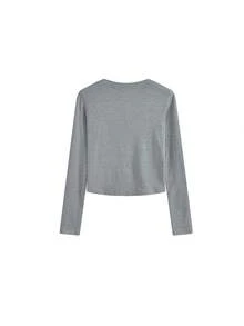 Áo thun nữ dáng ôm vừa vặn gợi cảm ngắn - Xám - Xem 5