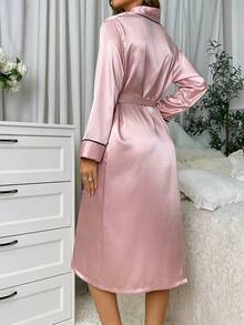 1 件女士优雅奢华 V 领腰带设计浴袍，时尚简约家居服女士性感开衫浴袍，长款浴袍，四季皆宜，浴室浴袍，长款睡衣，浴室睡衣，家居睡衣，适用于客厅、卧室、厨房、旅行、学校返校 - 粉色 - 查看 2