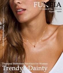 FUNEIA Women 14K Gold Plated Emerald Birthstone Necklace Women Mothers Dainty Gold Necklace Blue Green Cubic Zirconia Pendant Necklace Birthday Gifts Women Jewelry - 01. 一月(石榴石) - 查看 2