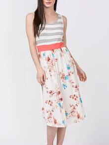 Boho Vintage Magenta Ivory Coral Pink Yellow Stripe  Band Trim Midi  Swing Southern Dress | Small-3 XL Plus - Hồng nhạt - Xem 7