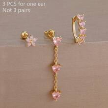 Bộ 3 đôi bông tai đinh hoa Zirconia hồng tua dài, bông tai hình trái tim bằng thép không gỉ và đồng cho nữ, trang sức tiệc cưới, quà tặng Ngày lễ Tình nhân, mẹ, Ngày của Mẹ - Bộ đồ hoa - Xem 12