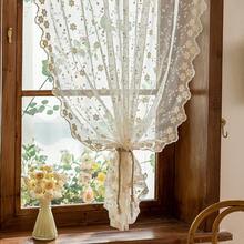 1 Panel Bohemian Floral Embroidery Summer Sheer Small Window Curtain, Rod Pocket Top Hanging, Suitable For Living Room, Bedroom, Kitchen, Balcony, Garden, Cottage, Window Decor - Beige - View 8