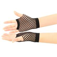1 Pair Women's Fashion New Punk Y2K European And American Hollow Net Short Sexy Stretchy Gloves For Nightclub, Multi Color