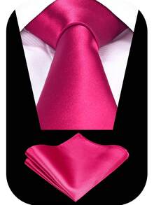 1set Tie & Pocket Square Set, Men's 3.15" Champagne Textured Necktie & Handkerchief Set, Formal Wedding Party Groom Tie Set, Solid Satin Woven Dyed Tie & Pocket Square Set - Champagne - View 10