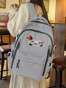 La adorable mochila bordada con perrito de dibujos animados, versión coreana, estilo dulce, adecuada para estudiantes de primaria y secundaria, con gran capacidad y diseño único. - Multicolor - Ver 4