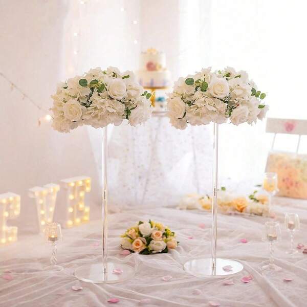 1pc Acrylic Flower Stand, Transparent Column Vase Holder - Geometric Center Decor For Wedding, Tabletop Flower Rack, Outdoor Decoration, Home Gathering, Wedding Party Decor, Silk Flower Arrangement Wedding Stage Decor, Home Floral Stand