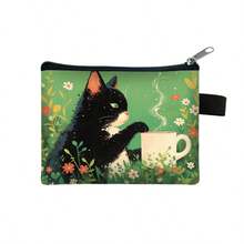 Cute Cat Compact Wallet, Exquisite Unique Coin Purse, Zipper Coin Pouch, Portable Pocket Wallet, Key Holder Wallet, Mini Wallet, Coin Bag, Small Cash And Credit Card Organizer, Suitable For Travel, Daily Shopping, Back To School Essential, Gift For Teachers And Friends - Green - View 10