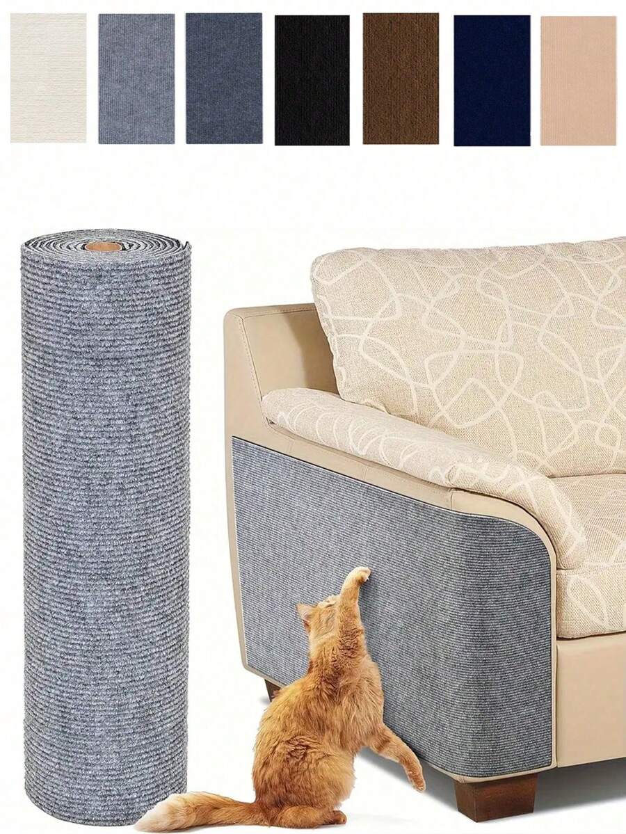 1pc Cuttable Self-Adhesive Cat Scratch Pad, Anti-Scratch Furniture Sofa Carpet Corner Protector, Suitable For Indoor Use, Replaceable Carpet For Cat Tree Scratching Post, Cuttable Cat Scratching Pad Sofa Mat - Multicolor - View 1