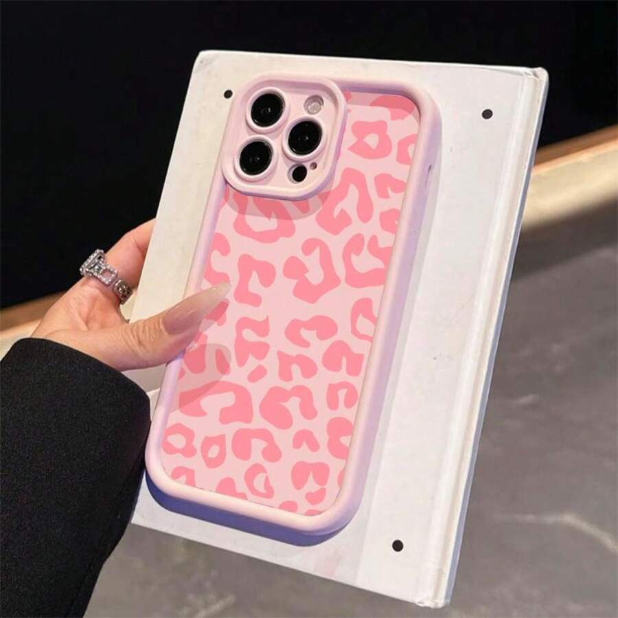 [Funda de leopardo rosa] Funda de teléfono de estampado de leopardo rosa de Apple | 1 pieza, compatible con 16, 15, 14, 13, 12, 11, XS Max, X, Plus, Pro Max, protección completa de la lente, cubierta protectora de material TPU suave, protector de teléfono inteligente a prueba de golpes