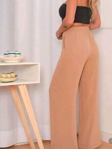 SUNNY FASHION Women's Crepe Duna Pantaloons Trousers - 卡其色 - 查看 3