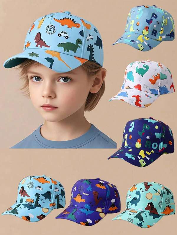 1 Pc Boys' Dinosaur Park Baseball Cap - Adjustable Strap, Colorful Cartoon Print, Casual Wear & Sun Protection, School Wear | Cartoon Dinosaur Cap