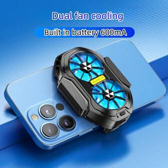 1pc Black Dual Fan High-Area Radiator With Double Battery Cooling Clip For Mobile Phones, Type-C Charging, Suitable For Android And Compatible With IPhone Cooling During Gaming For Mute Game E -Sports Gaming Accessories, Phone Cooler