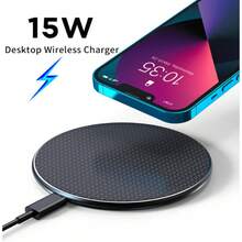 Cargador inalámbrico almohadilla de carga inalámbrica rápida de 15 W compatible con Samsun Galaxy PC059 Office  School Supplies School  Educational - Negro - Ver 2