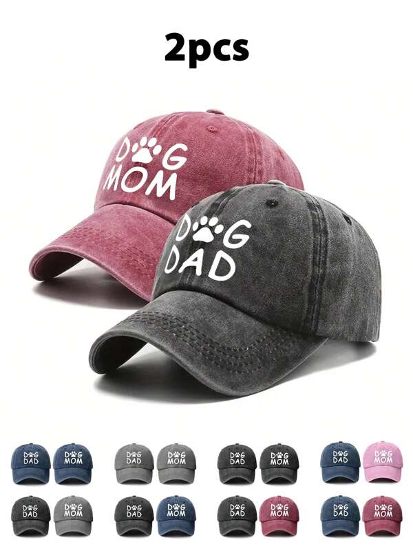 2 pièces/Set Casquette de baseball vintage avec patte de chien pour papa maman, ajustable, casquette mode pour vacances, rassemblements, extérieur, port quotidien