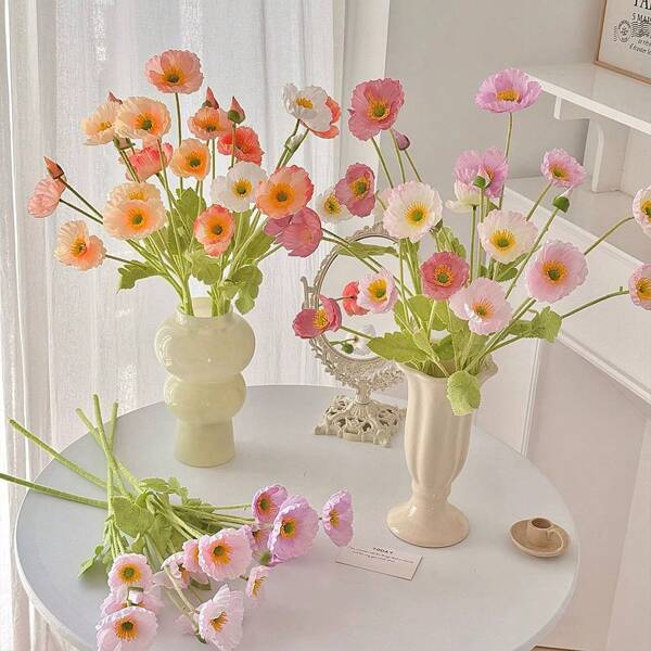 2pcs/6pcs/10pcs Artificial Flowers, 4 Heads Snapdragon Fake Flowers, Poppy Flowers, For Decoration; Suitable For Hotel Decoration, Living Room Home Decor, Bedroom Decor, Personalized Decor, Wedding Decoration, Wall Decor, Outdoor Garden Decoration, Artificial Green Plants