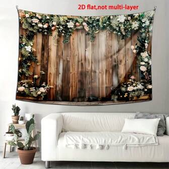 1pc Floral & Wooden Design Wedding Banner - Made Of Polyester Fiber, No Power Needed, Suitable For Bridal Shower, Engagement Party And Birthday Celebration, Multiple Sizes Available