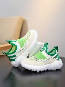 1 Pair Girls Spring/Summer Low-Top One-Push Slip-On Sports Shoes, Single-Layer Mesh Elastic Upper, Easy On/Off, Macaron Bright Colors, Non-Slip Outsole, Soft & Comfortable, Fashionable & Cute, Suitable For Daily, Outdoor, Travel, Sports