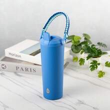 Durable Stainless Steel Water Bottle With Paracord Handle Lightweight Portable Outdoor Hydration Flip Top Lid Free - 藍色 - 查看 8
